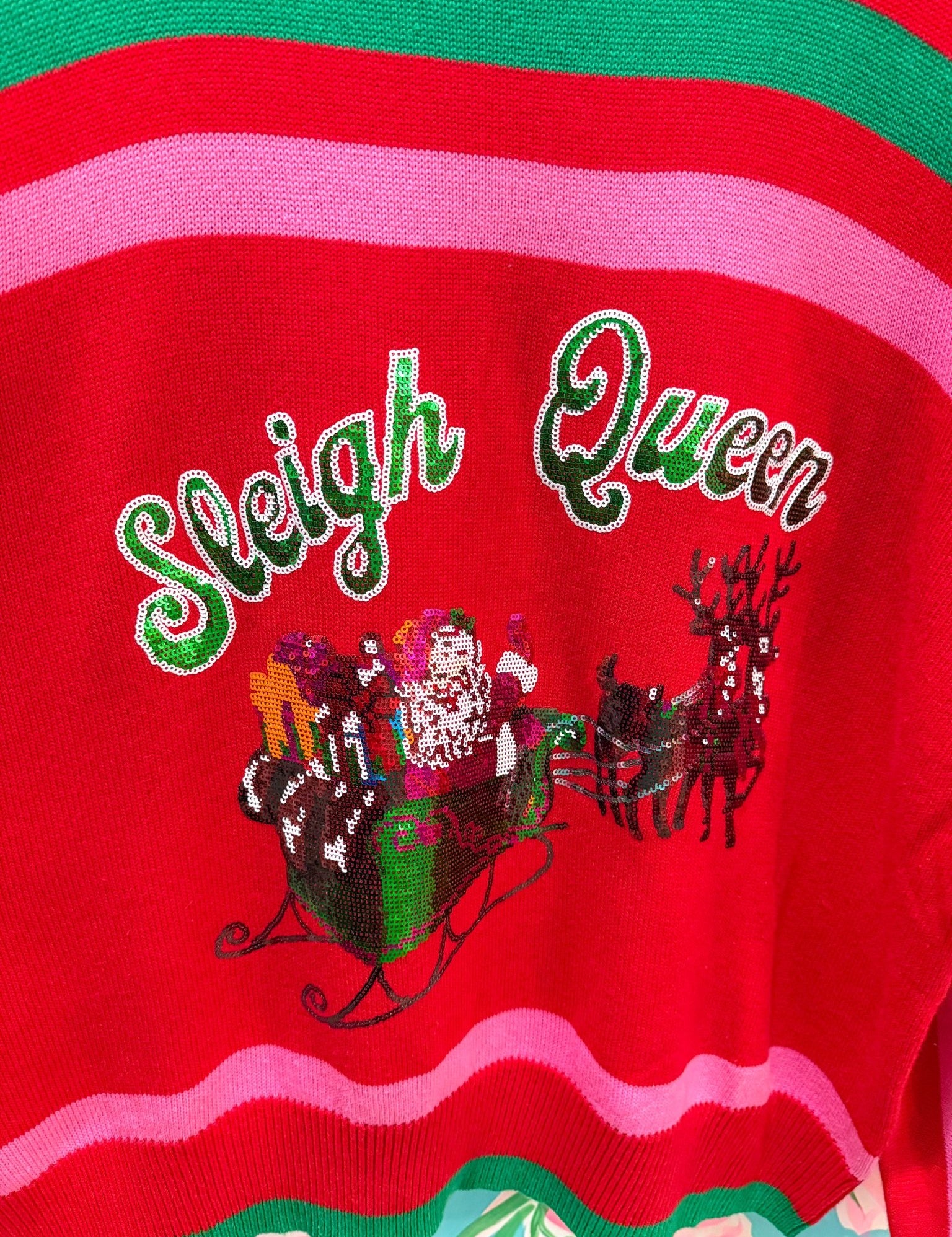Red, Green & Pink 'Sleigh Queen' Stripe Sweater and Skirt SetQueen of SparklesThe Printed Peach Savannah