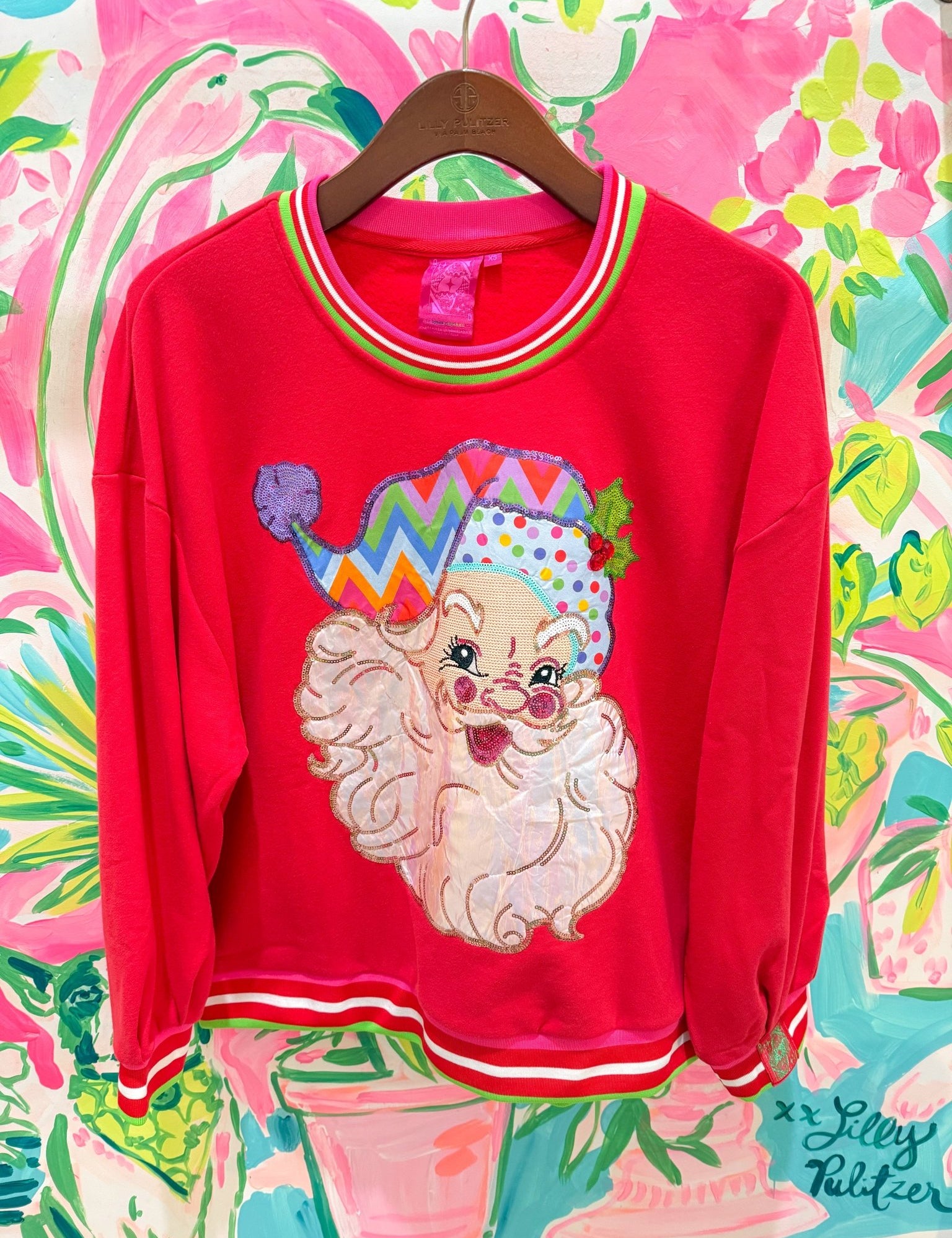 Red Multi Hat Metallic Santa SweatshirtQueen of SparklesThe Printed Peach Savannah