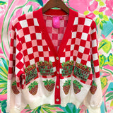 Red & White Checkered Strawberry Button Up CardiganQueen of SparklesThe Printed Peach Savannah