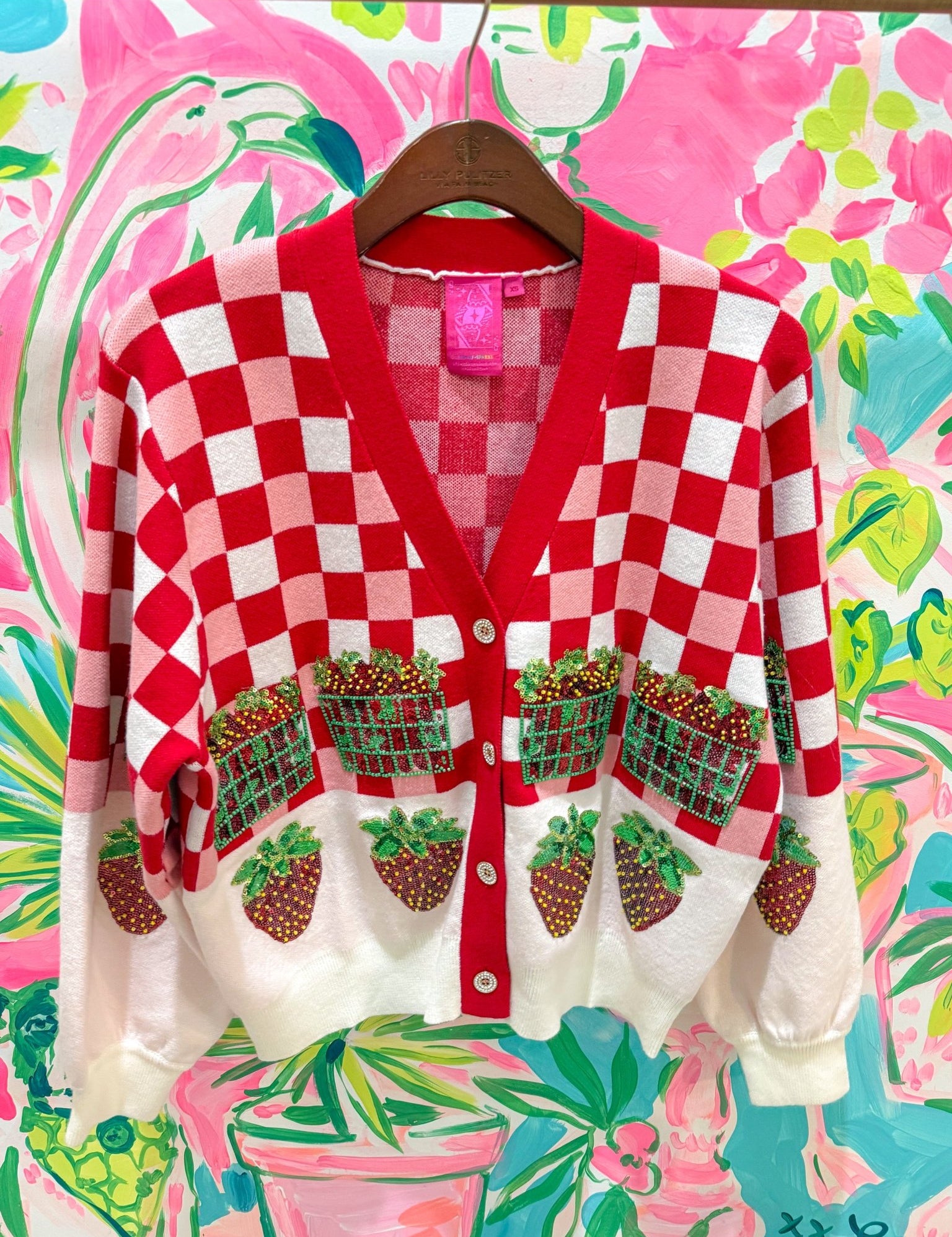 Red & White Checkered Strawberry Button Up CardiganQueen of SparklesThe Printed Peach Savannah