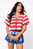 Red & White Stripe Cotton Poof Sleeve Tie Top and Shorts SetHeartland Retail ItemsQueen of SparklesThe Printed Peach Savannah