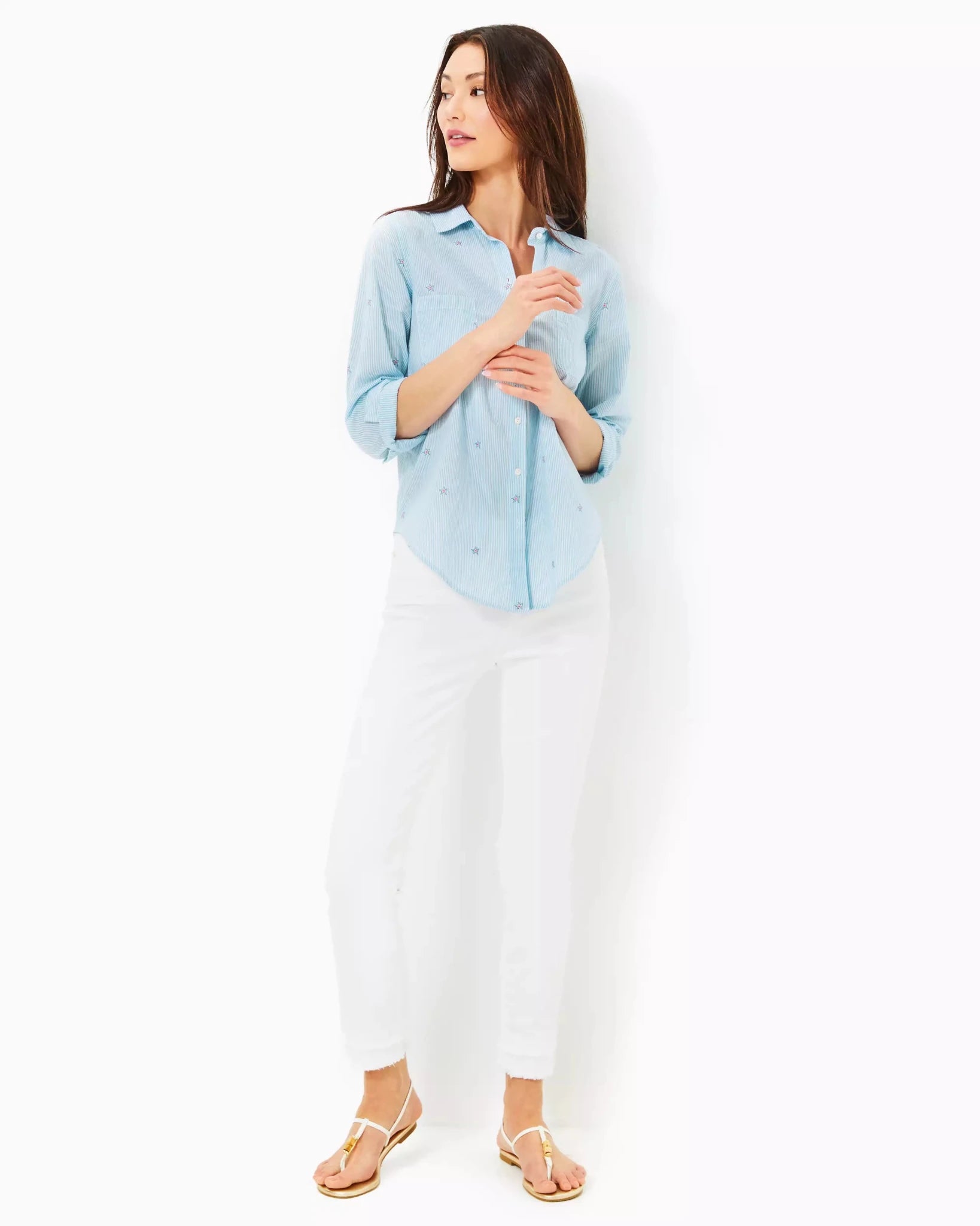 Sea View Button Down TopWomen - Tops - Tunics & ShirtsLILLY PULITZERThe Printed Peach Savannah
