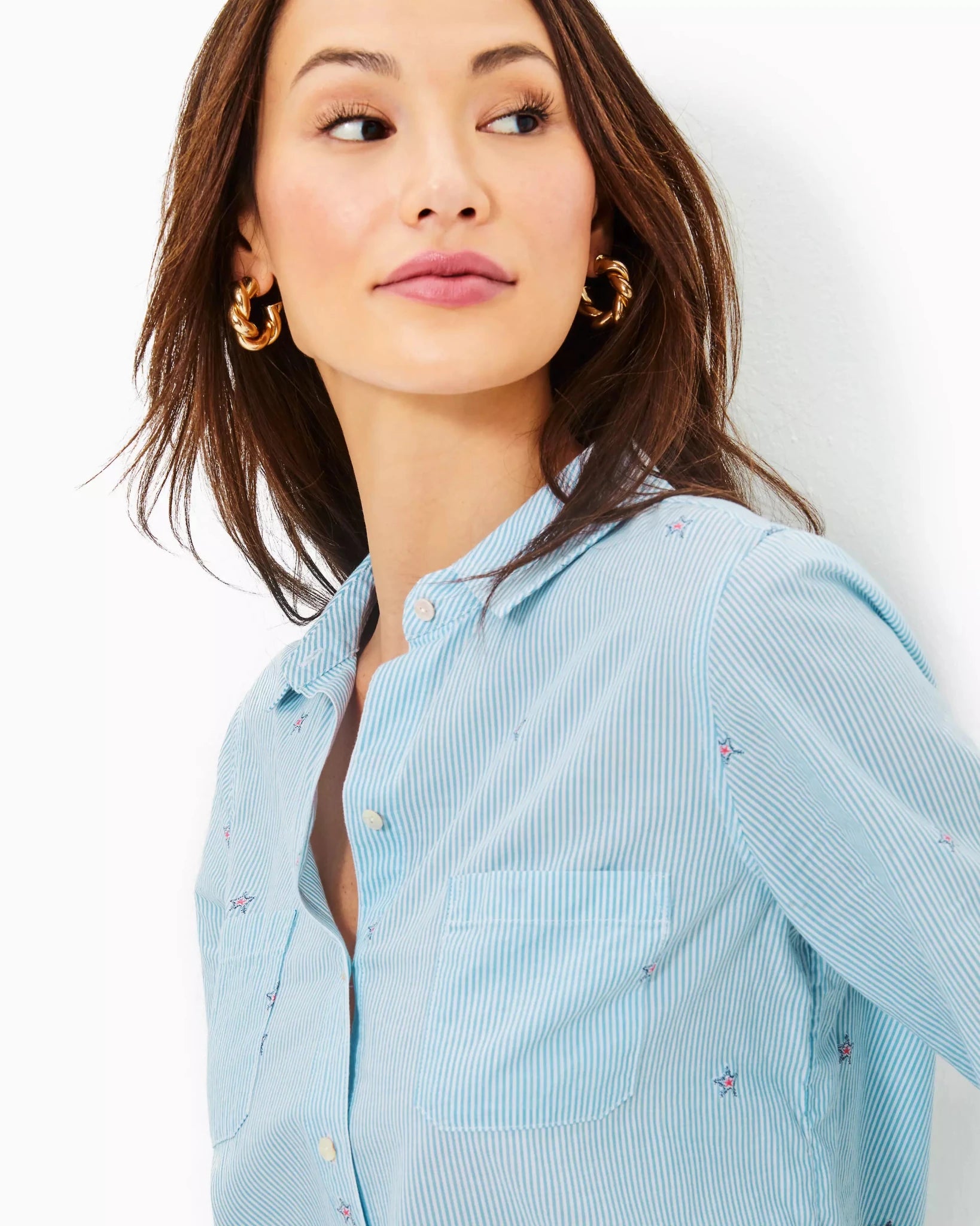 Sea View Button Down TopWomen - Tops - Tunics & ShirtsLILLY PULITZERThe Printed Peach Savannah