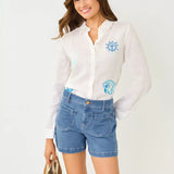 Sea View Linen Button Down ShirtWomen - Tops - Tunics & ShirtsLILLY PULITZERThe Printed Peach Savannah