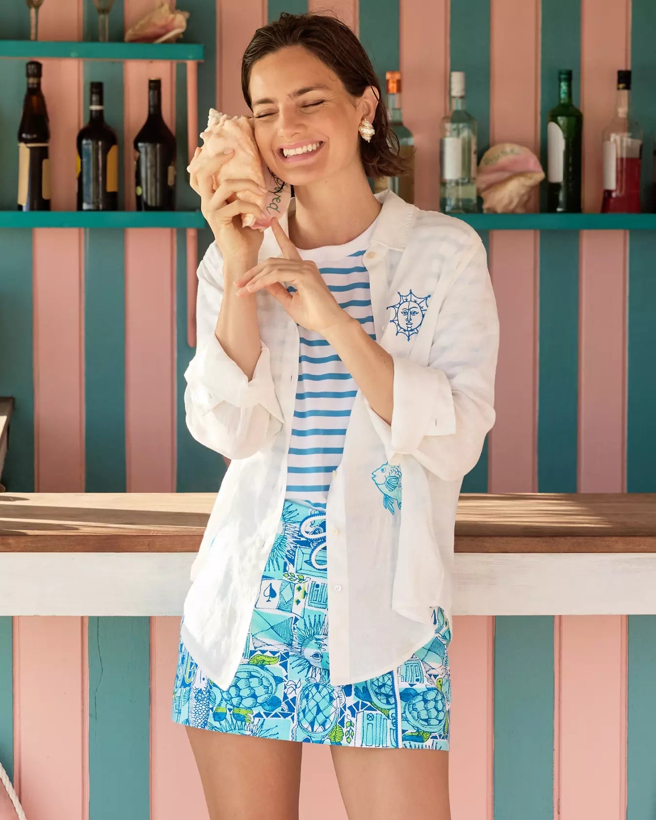 Sea View Linen Button Down ShirtWomen - Tops - Tunics & ShirtsLILLY PULITZERThe Printed Peach Savannah