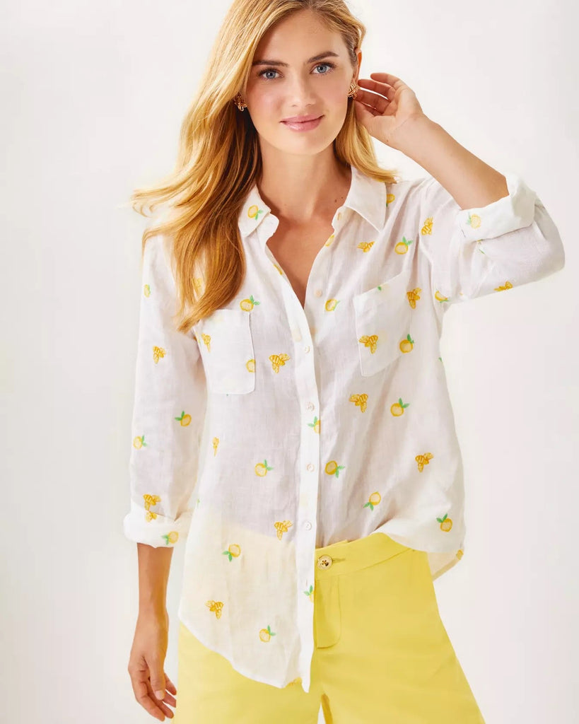 Sea View Linen Button Down TopHeartland Retail ItemsLILLY PULITZERThe Printed Peach Savannah