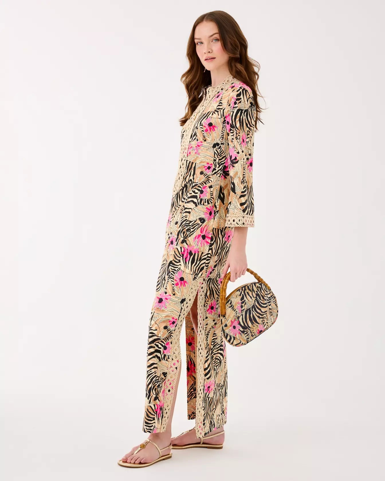 Shealyn 3/4 Sleeve Stretch Cotton Maxi CaftanWomen - Dresses - Fitted DressesLILLY PULITZERThe Printed Peach Savannah