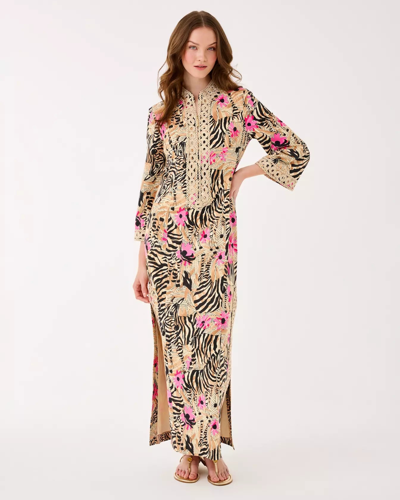 Shealyn 3/4 Sleeve Stretch Cotton Maxi CaftanWomen - Dresses - Fitted DressesLILLY PULITZERThe Printed Peach Savannah
