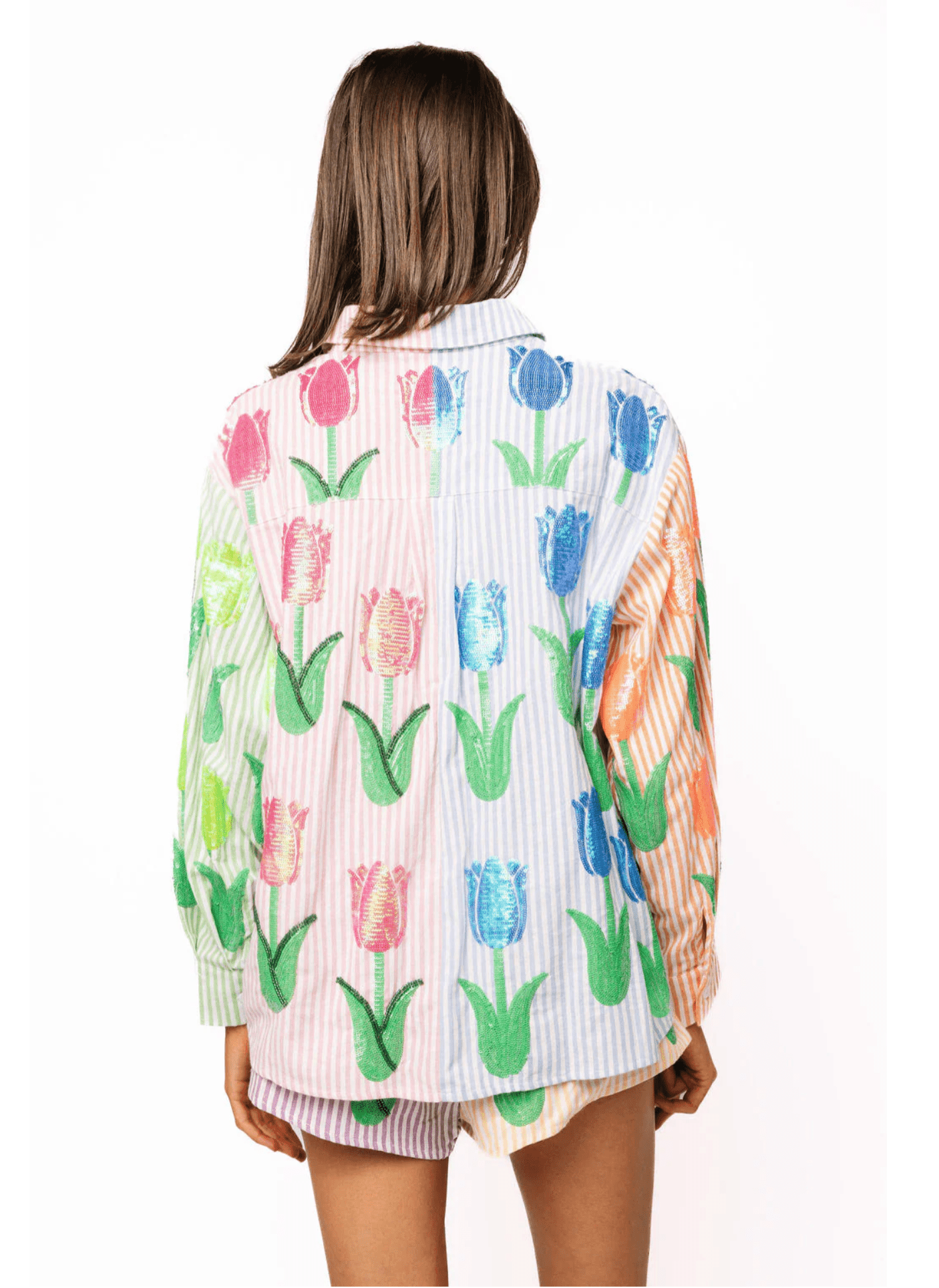 Striped Colorblock Sequin Tulip Cotton ShortWomen - Bottoms - ShortsQueen of SparklesThe Printed Peach Savannah