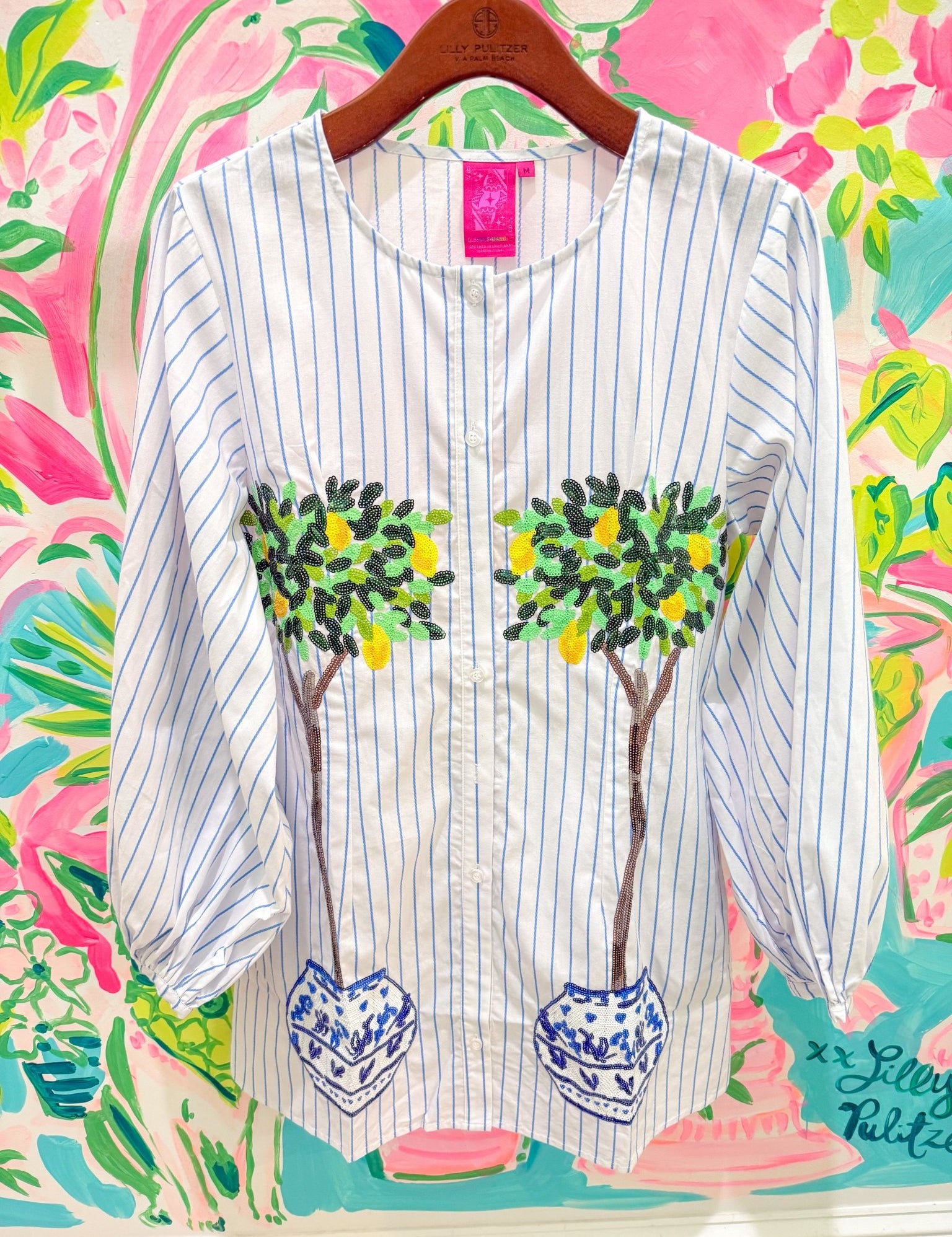 Striped Lemon Tree in Pot Button Up DressQueen of SparklesThe Printed Peach Savannah