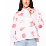Striped Pink Disco Cowgirl Icon Collared TopWomen - Tops - Tunics & ShirtsQueen of SparklesThe Printed Peach Savannah