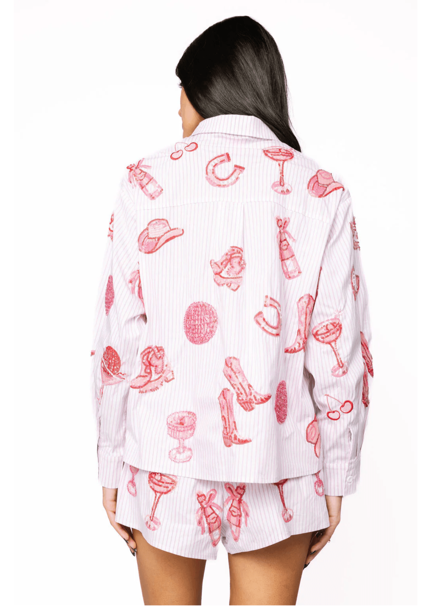 Striped Pink Disco Cowgirl Icon Collared TopWomen - Tops - Tunics & ShirtsQueen of SparklesThe Printed Peach Savannah