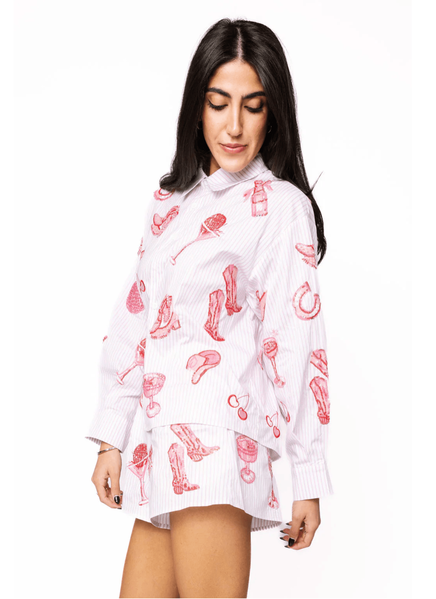 Striped Pink Disco Cowgirl Icon Collared TopWomen - Tops - Tunics & ShirtsQueen of SparklesThe Printed Peach Savannah