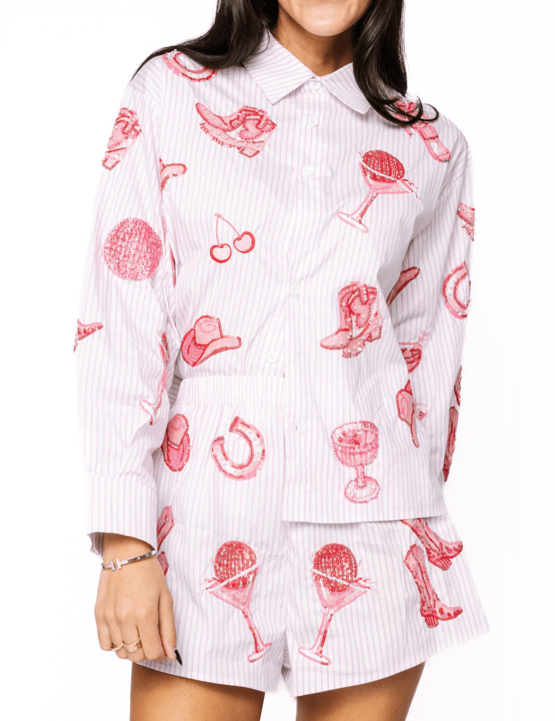Striped Pink Disco Cowgirl Icon ShortWomen - Bottoms - ShortsQueen of SparklesThe Printed Peach Savannah