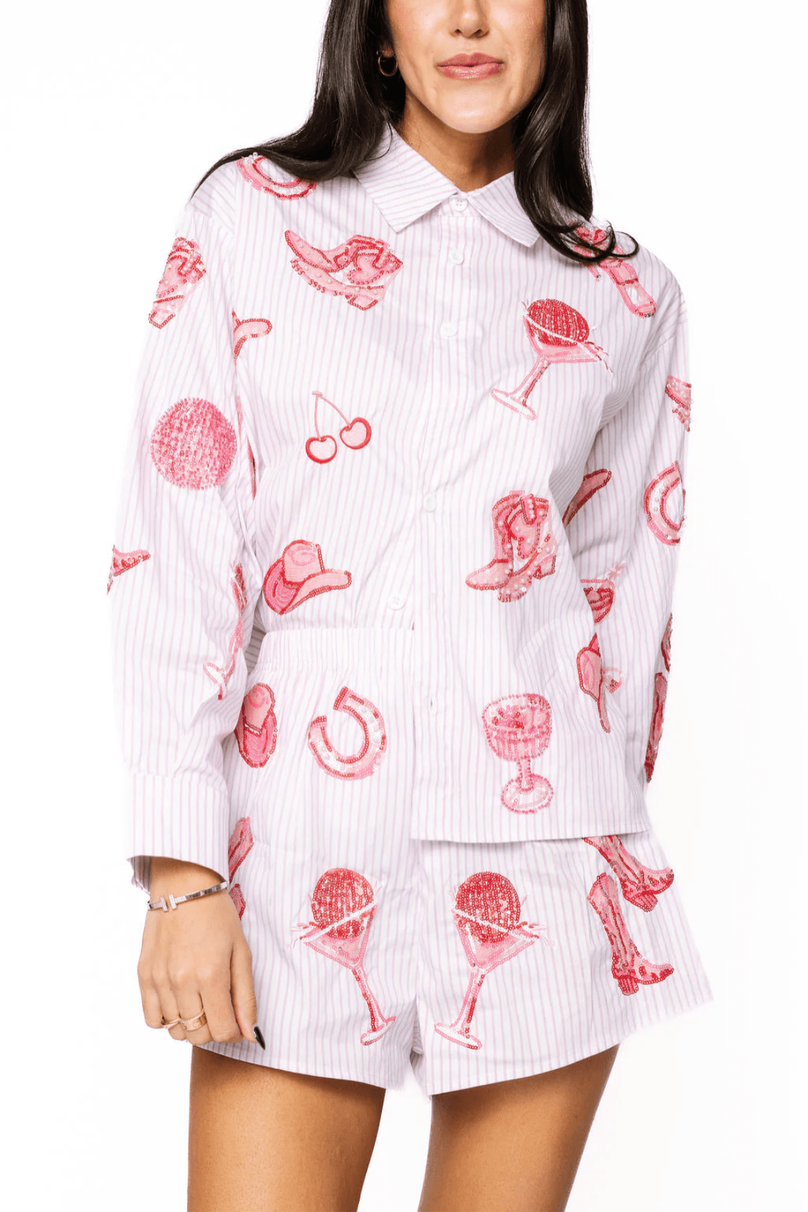Striped Pink Disco Cowgirl Icon ShortWomen - Bottoms - ShortsQueen of SparklesThe Printed Peach Savannah
