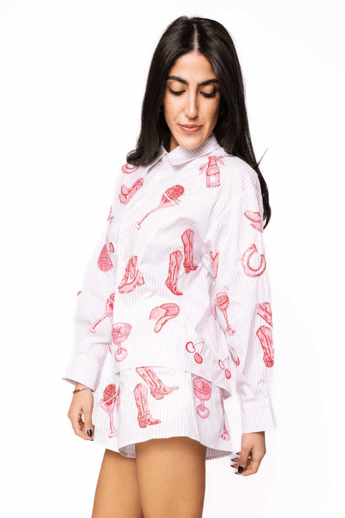 Striped Pink Disco Cowgirl Icon ShortWomen - Bottoms - ShortsQueen of SparklesThe Printed Peach Savannah