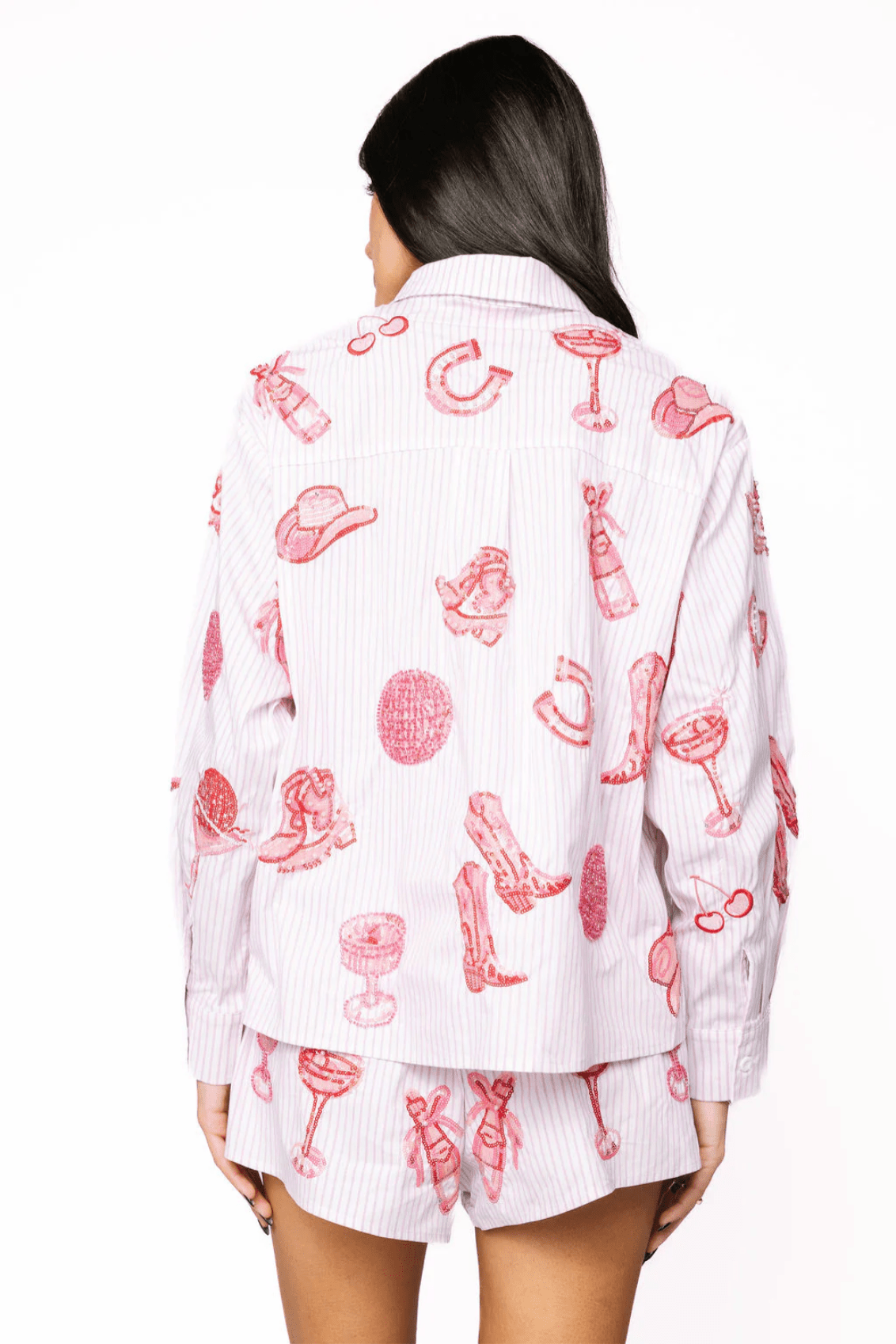 Striped Pink Disco Cowgirl Icon ShortWomen - Bottoms - ShortsQueen of SparklesThe Printed Peach Savannah