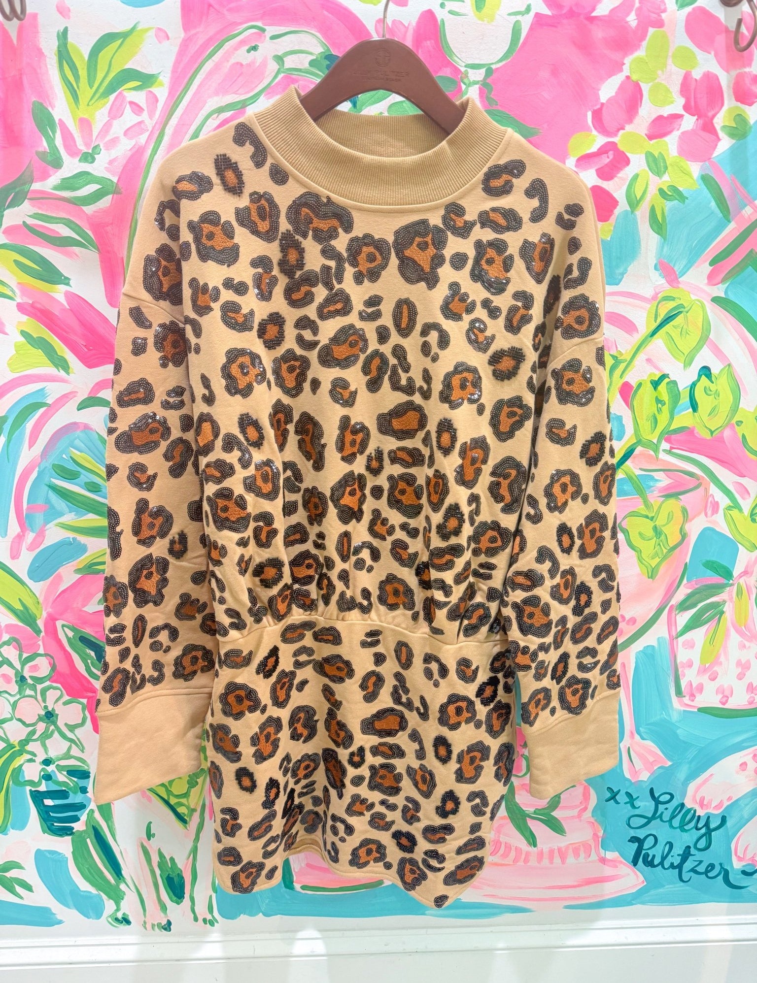 Tan, Brown & Black Leopard Mock Neck Dress Tan, Brown & Black Leopard Mock Neck Dress