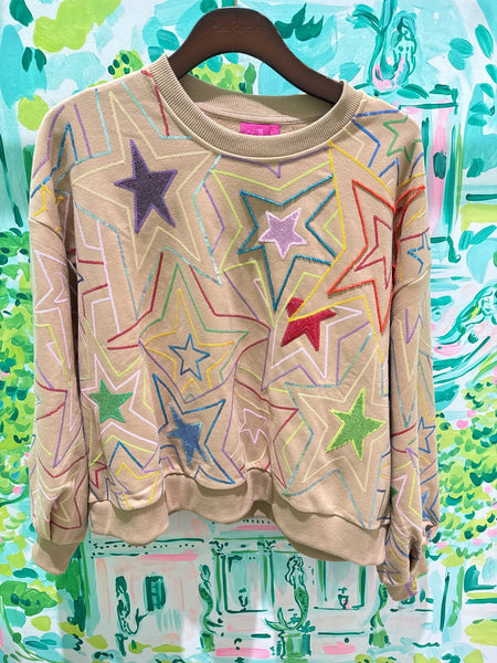 Tan Multi Star SweatshirtQueen of SparklesThe Printed Peach Savannah