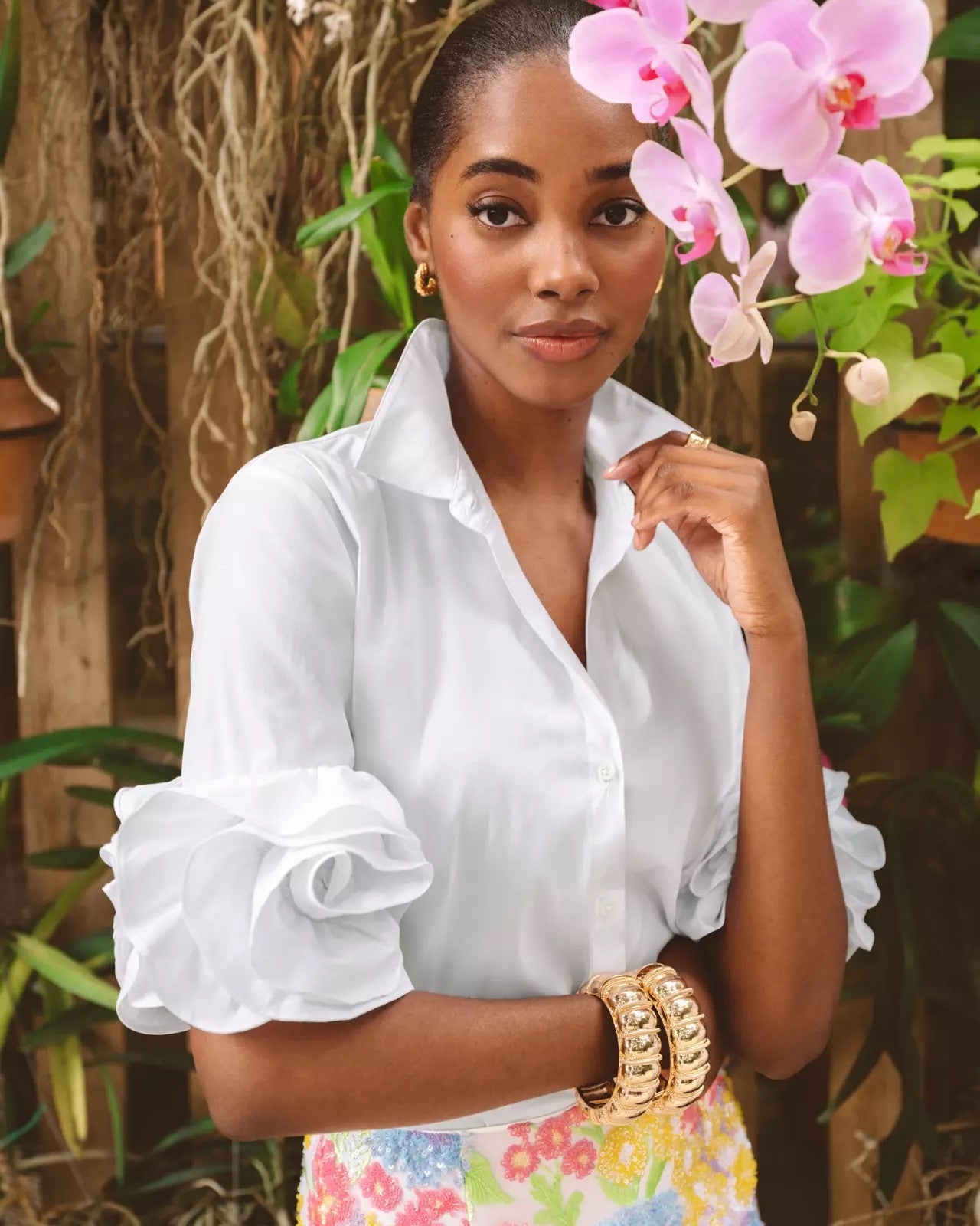 The Flower Lilly ShirtWomen - Tops - Tunics & ShirtsLILLY PULITZERThe Printed Peach Savannah