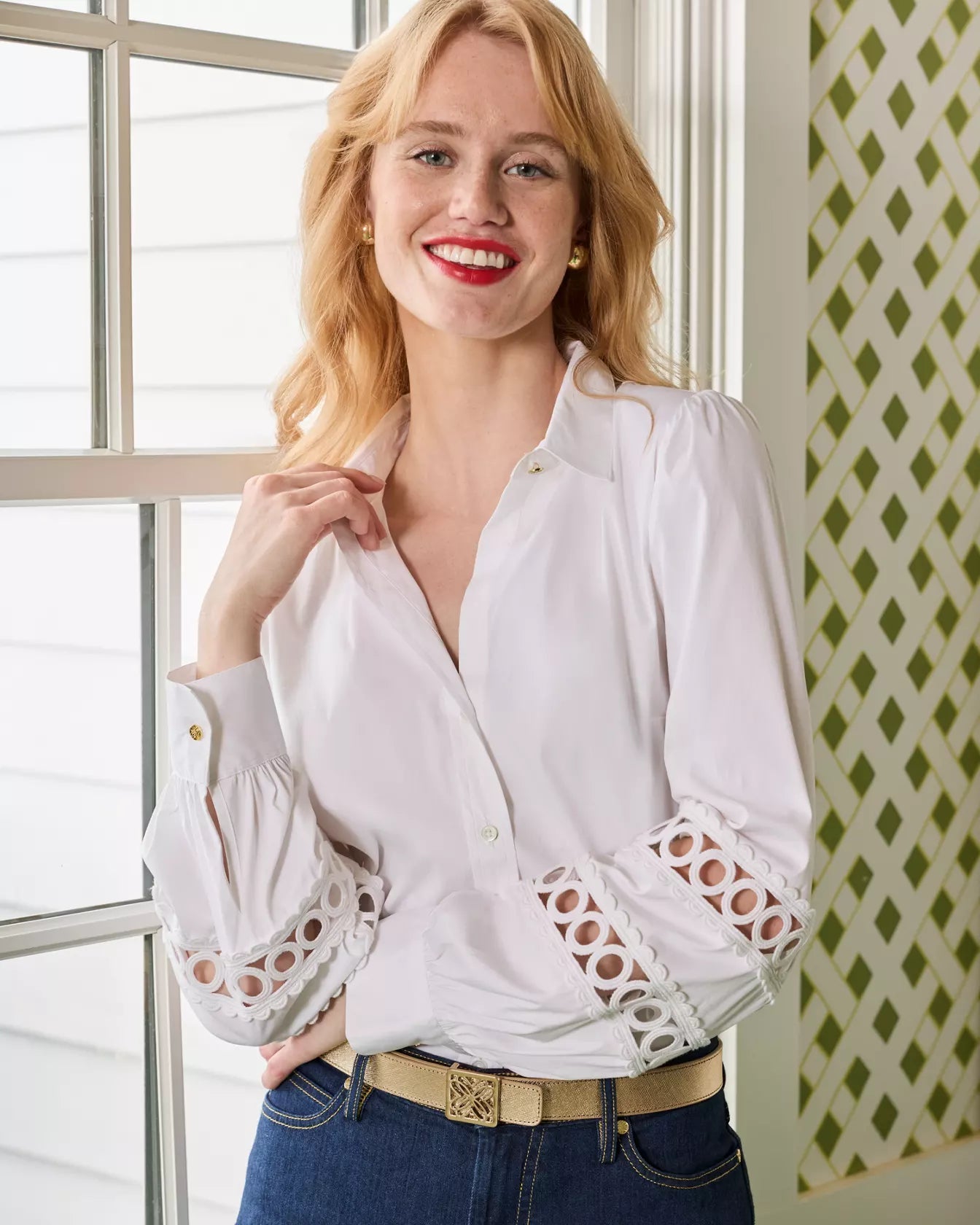 The Lace Inset Lilly ShirtLILLY PULITZERThe Printed Peach Savannah