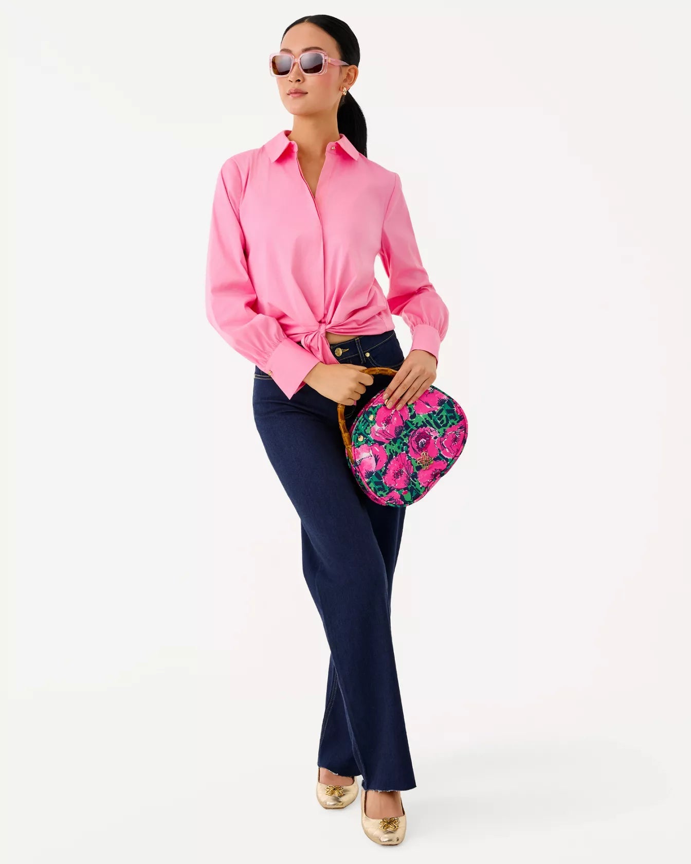 The Tie Lilly ShirtWomen - Tops - Tunics & ShirtsLILLY PULITZERThe Printed Peach Savannah