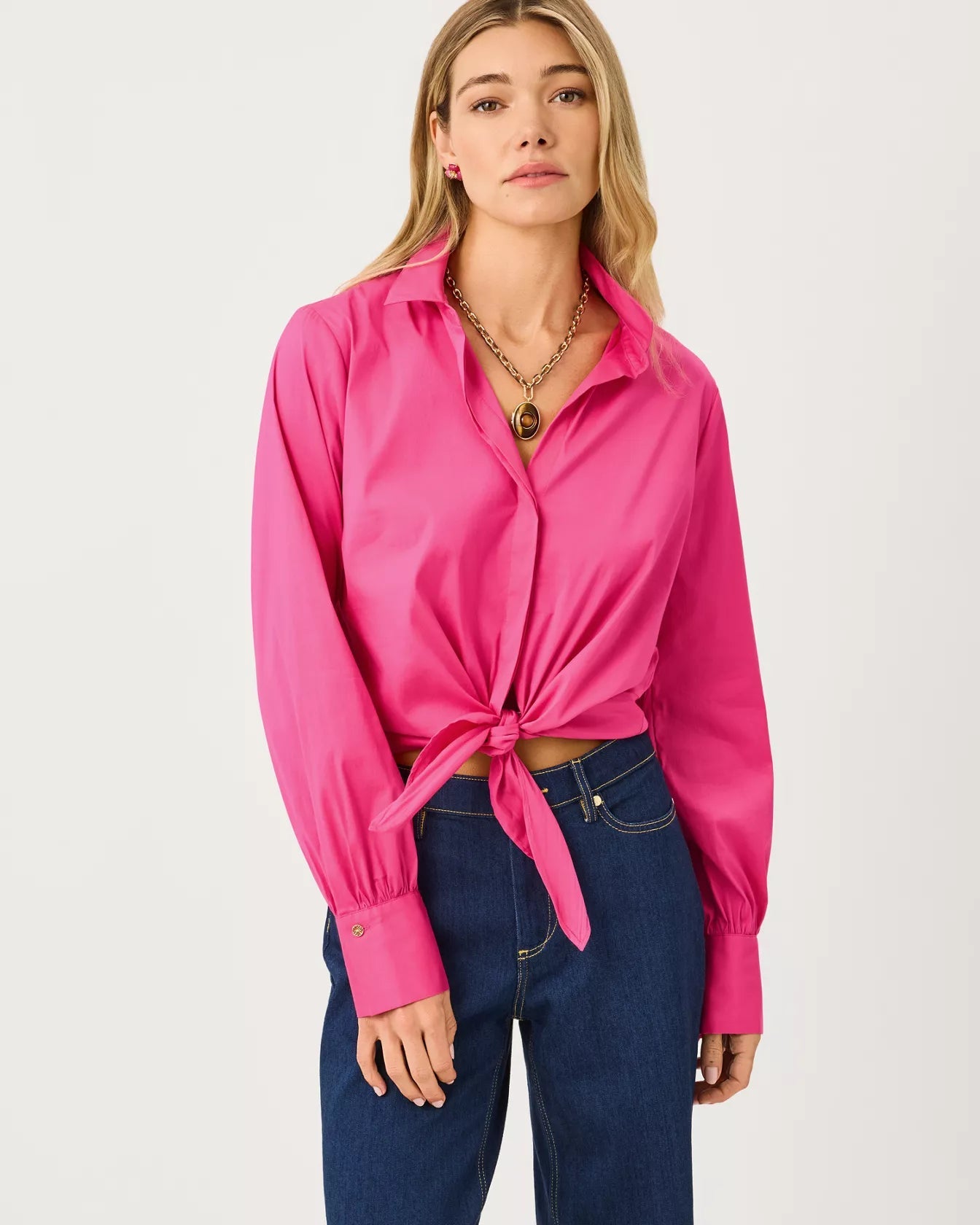 The Tie Lilly ShirtWomen - Tops - BlousesLILLY PULITZERThe Printed Peach Savannah