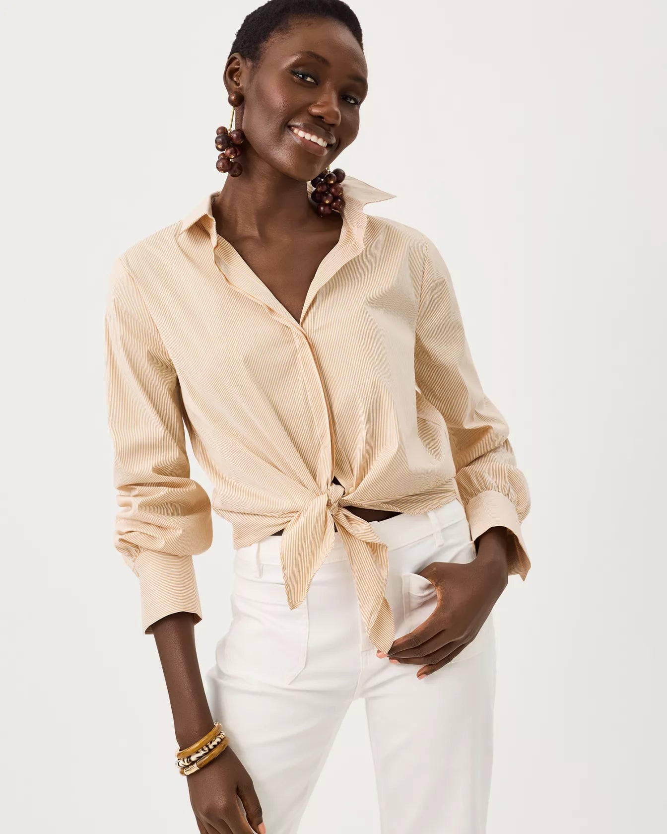 The Tie Lilly ShirtWomen - Tops - Tunics & ShirtsLILLY PULITZERThe Printed Peach Savannah