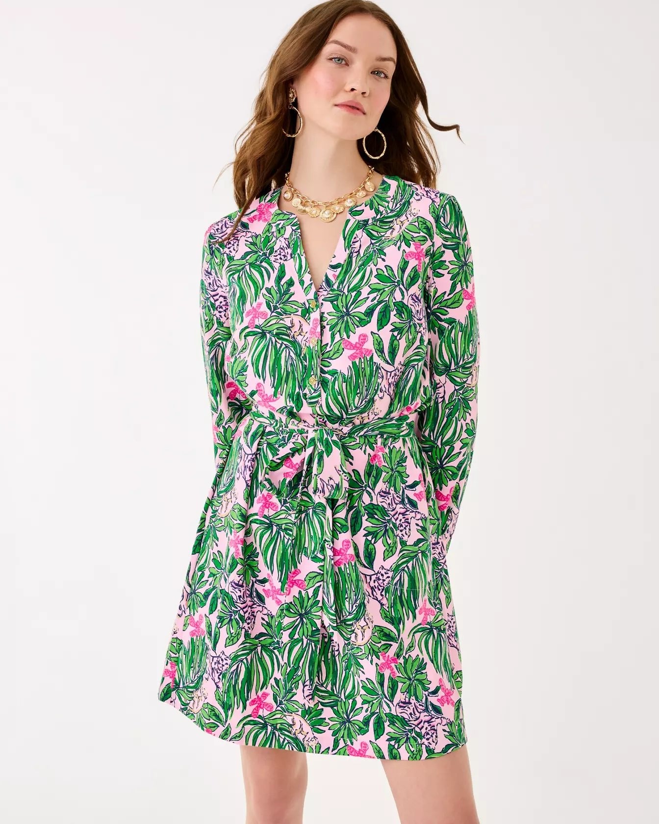 UPF 50+ Ensley Long Sleeve DressWomen - Dresses - A - Line/Easy DressesLILLY PULITZERThe Printed Peach Savannah