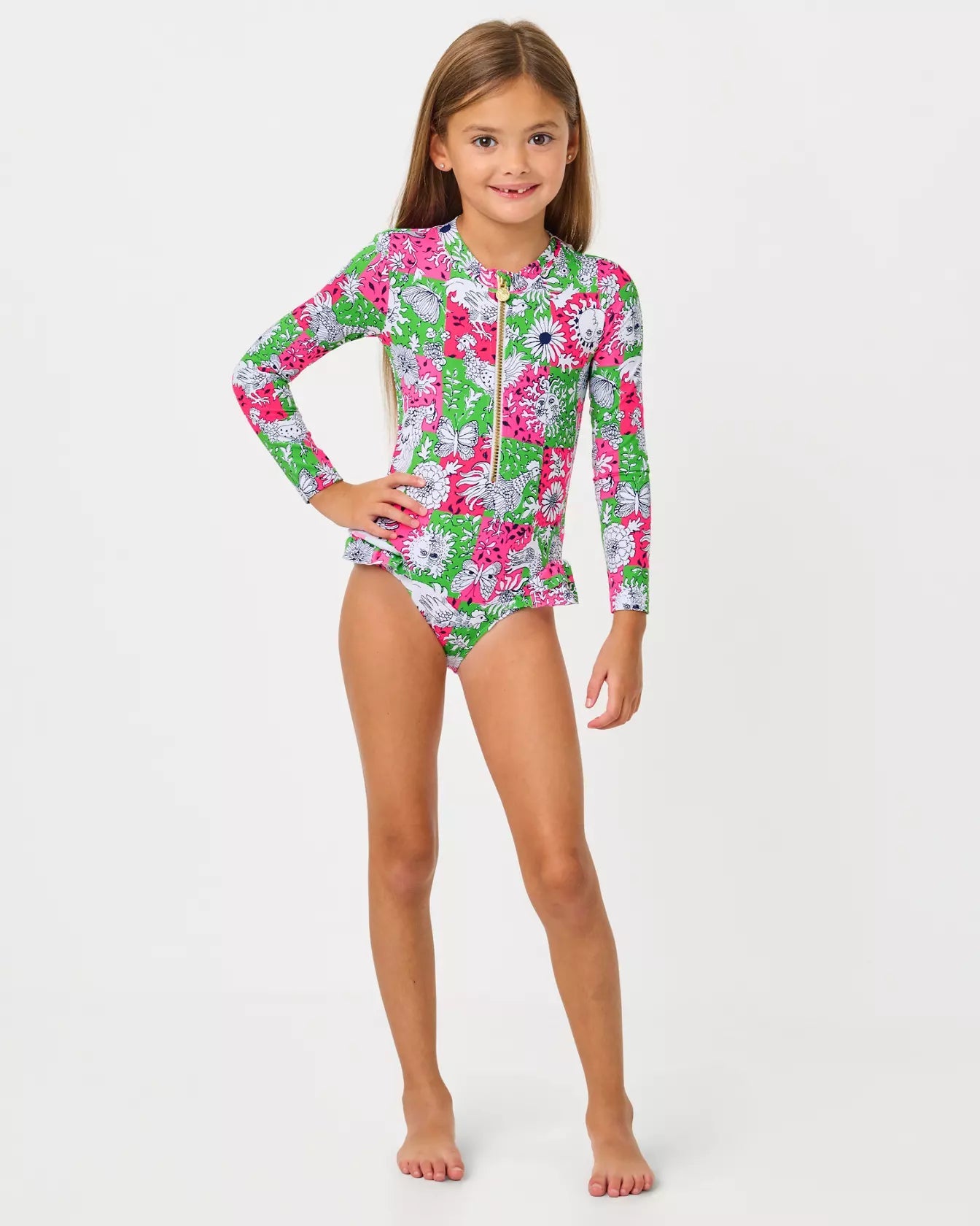 UPF 50+ Girls Denning Rashguard SwimsuitGirls - SwimLILLY PULITZERThe Printed Peach Savannah