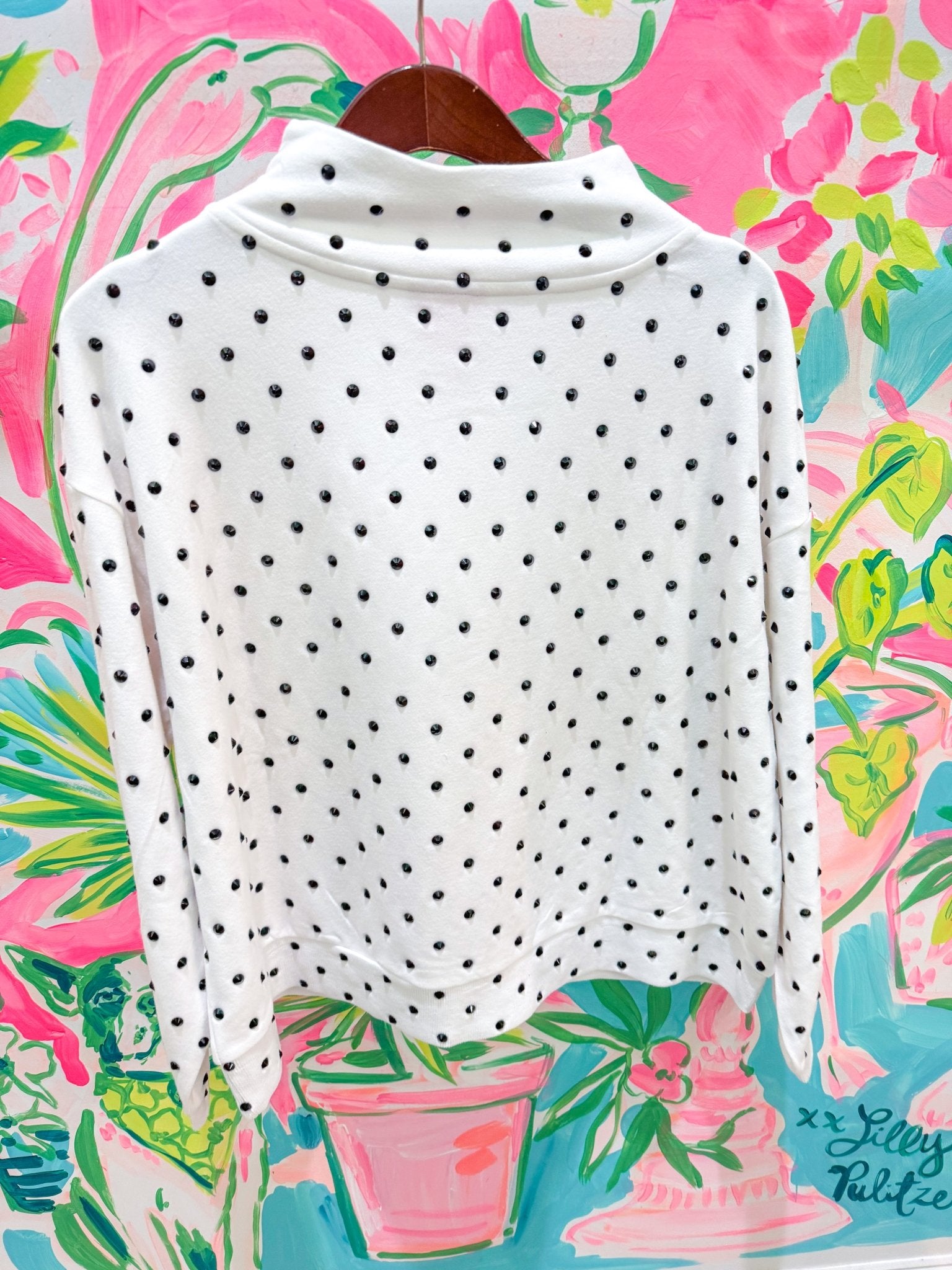 White & Black Polka Dot Multi Christmas Tree Mockneck SweatshirtQueen of SparklesThe Printed Peach Savannah