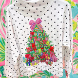 White & Black Polka Dot Multi Christmas Tree Mockneck SweatshirtQueen of SparklesThe Printed Peach Savannah