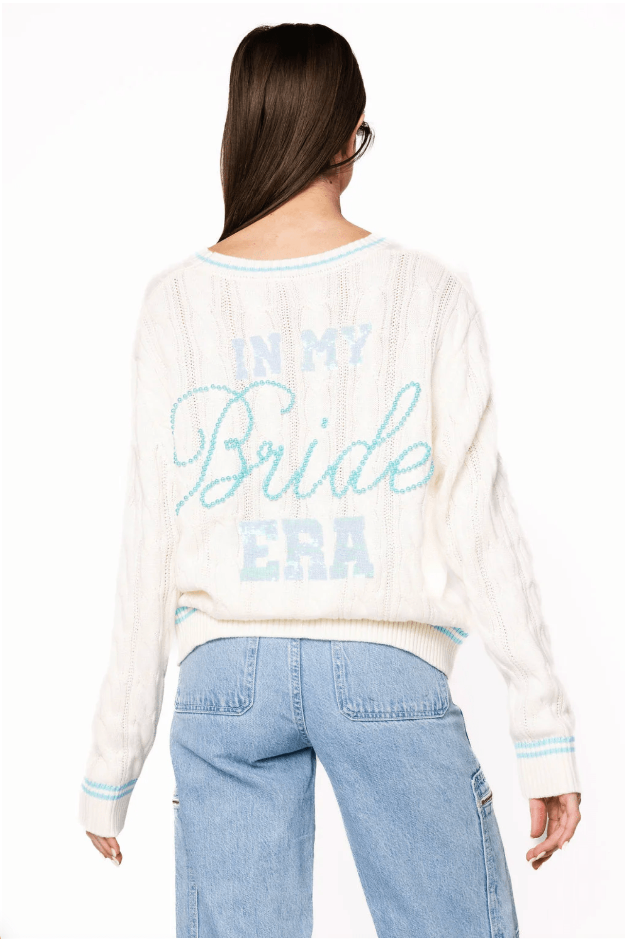 White & Blue 'In My Bride Era' Sequin & Pearl Button Up CardiganWomen - Cardigans & Vests - CardigansQueen of SparklesThe Printed Peach Savannah
