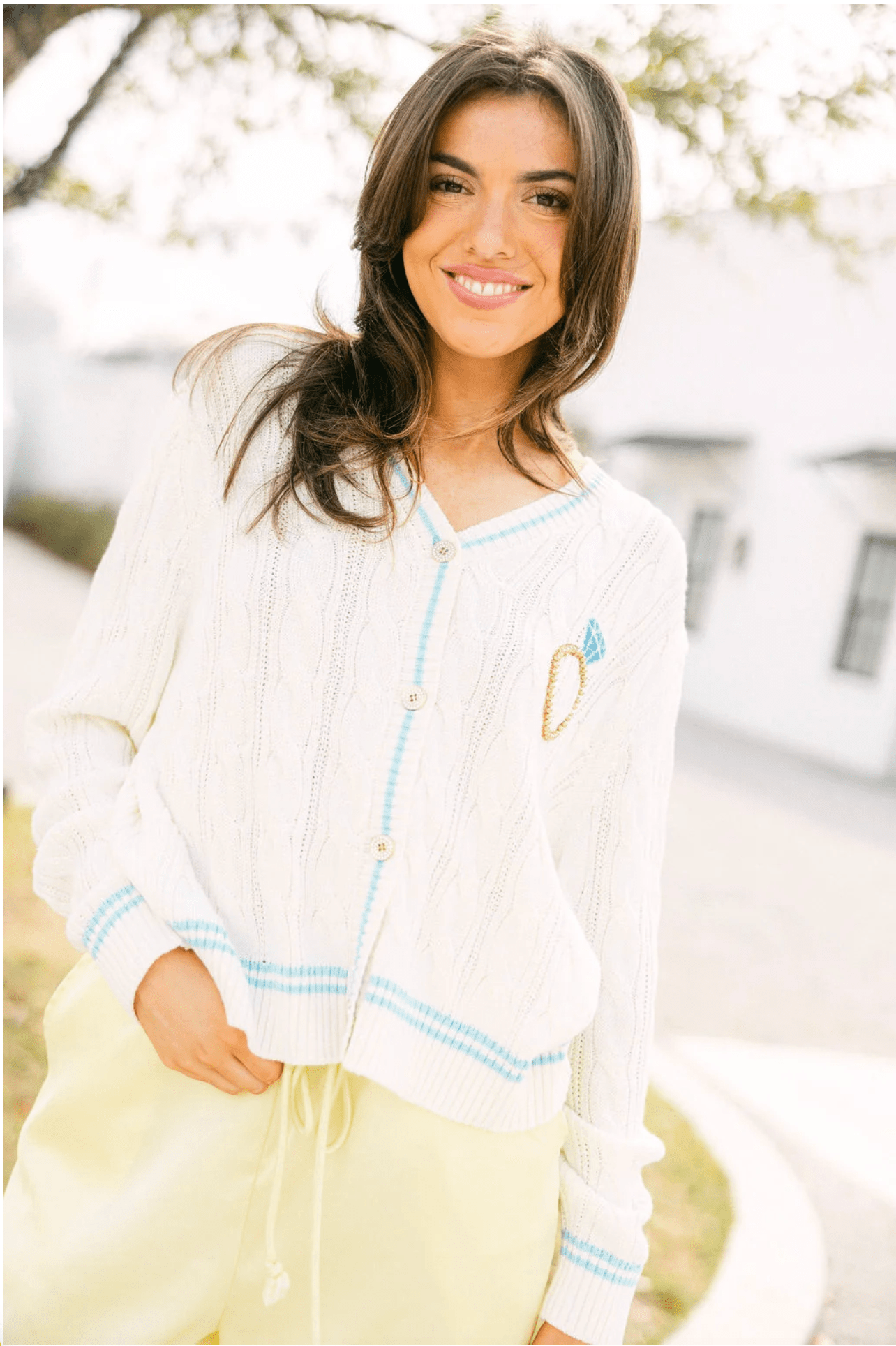 White & Blue 'In My Bride Era' Sequin & Pearl Button Up CardiganWomen - Cardigans & Vests - CardigansQueen of SparklesThe Printed Peach Savannah