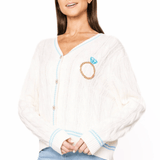 White & Blue 'In My Bride Era' Sequin & Pearl Button Up CardiganWomen - Cardigans & Vests - CardigansQueen of SparklesThe Printed Peach Savannah