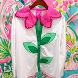 White Button Up Flower Collar Cotton Long Sleeve TopQueen of SparklesThe Printed Peach Savannah