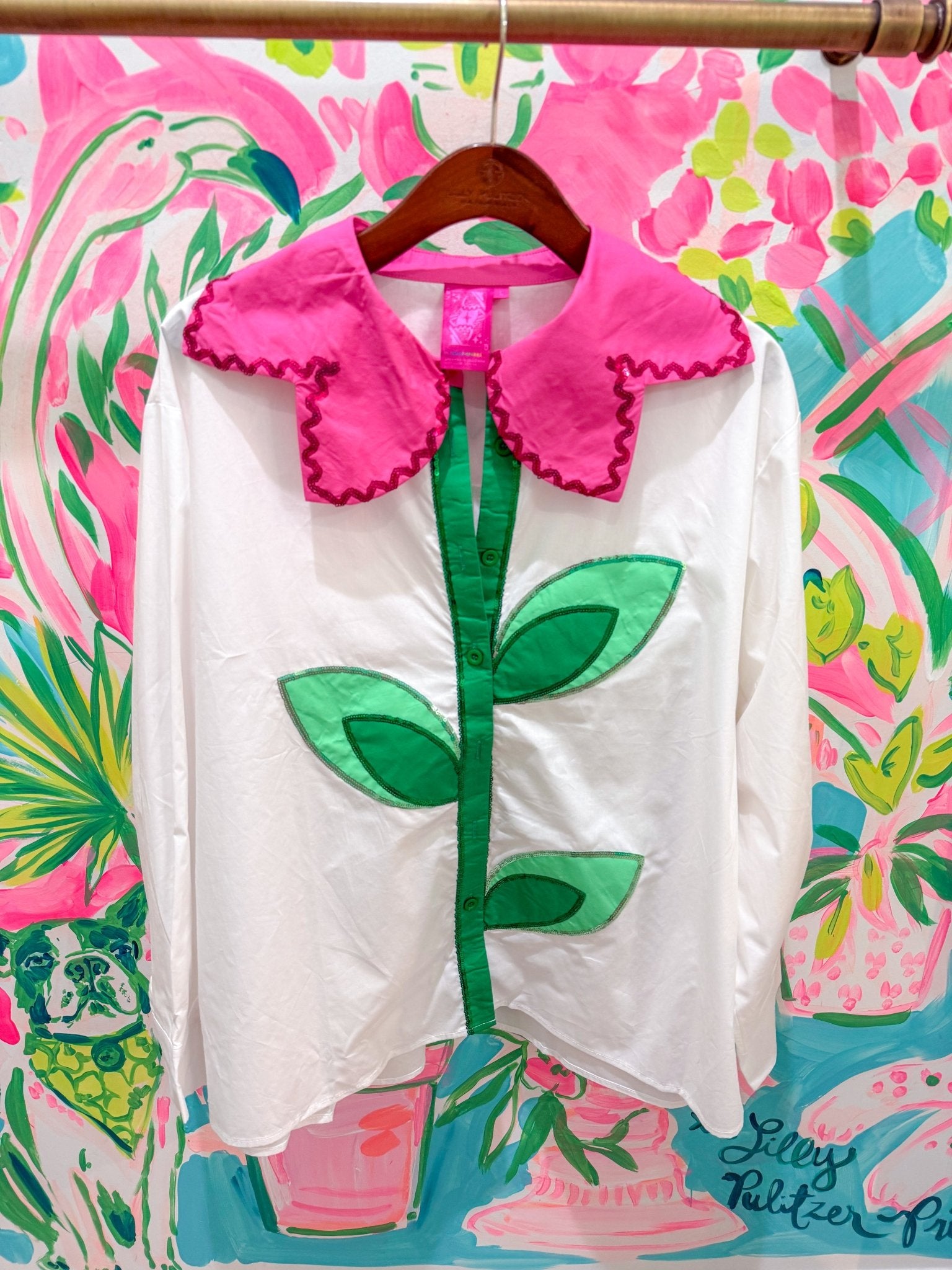 White Button Up Flower Collar Cotton Long Sleeve TopQueen of SparklesThe Printed Peach Savannah