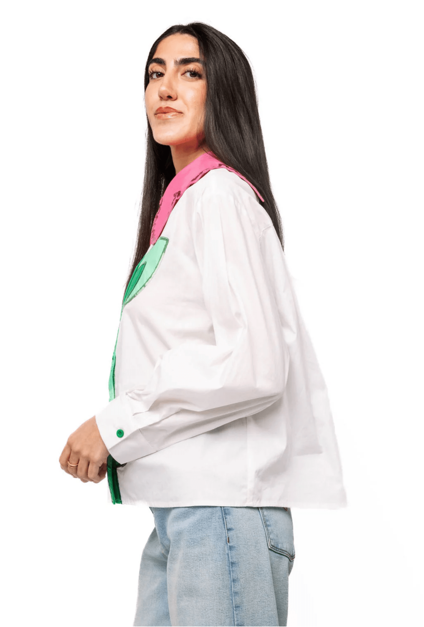 White Button Up Flower Collar Cotton Long Sleeve TopWomen - Tops - BlousesQueen of SparklesThe Printed Peach Savannah