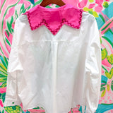 White Button Up Flower Collar Cotton Long Sleeve TopQueen of SparklesThe Printed Peach Savannah