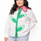 White Button Up Flower Collar Cotton Long Sleeve TopWomen - Tops - BlousesQueen of SparklesThe Printed Peach Savannah