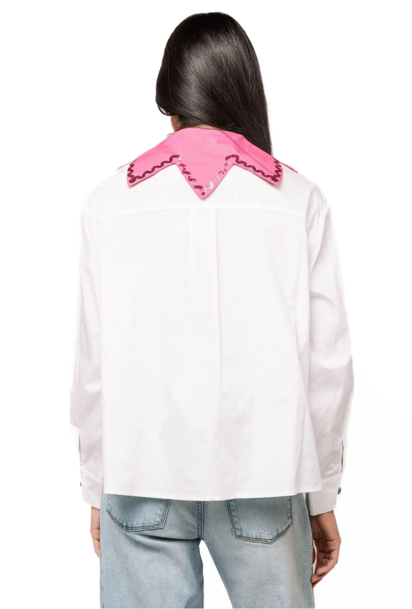 White Button Up Flower Collar Cotton Long Sleeve TopWomen - Tops - BlousesQueen of SparklesThe Printed Peach Savannah