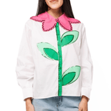 White Button Up Flower Collar Cotton Long Sleeve TopWomen - Tops - BlousesQueen of SparklesThe Printed Peach Savannah