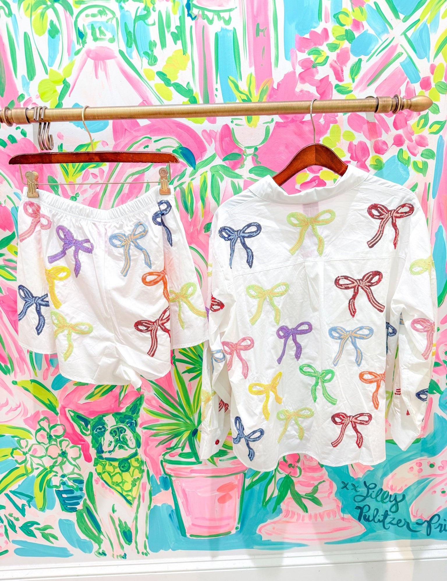 White Cotton Multi Bow Button Up Collar Top and Shorts SetQueen of SparklesThe Printed Peach Savannah