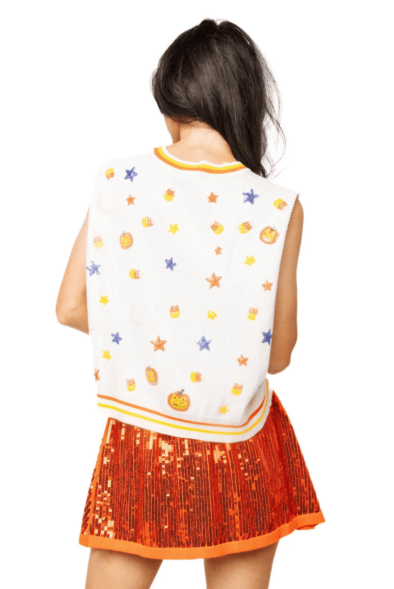 White Full Sequin Pumpkin & Small Icon VestWomen - Tops - TanksQueen of SparklesThe Printed Peach Savannah