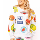 White Multi Fruit Sticker SweatshirtWomen - Tops - Sweatshirts & PopoversQueen of SparklesThe Printed Peach Savannah