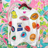 White Multi Fruit Sticker SweatshirtQueen of SparklesThe Printed Peach Savannah