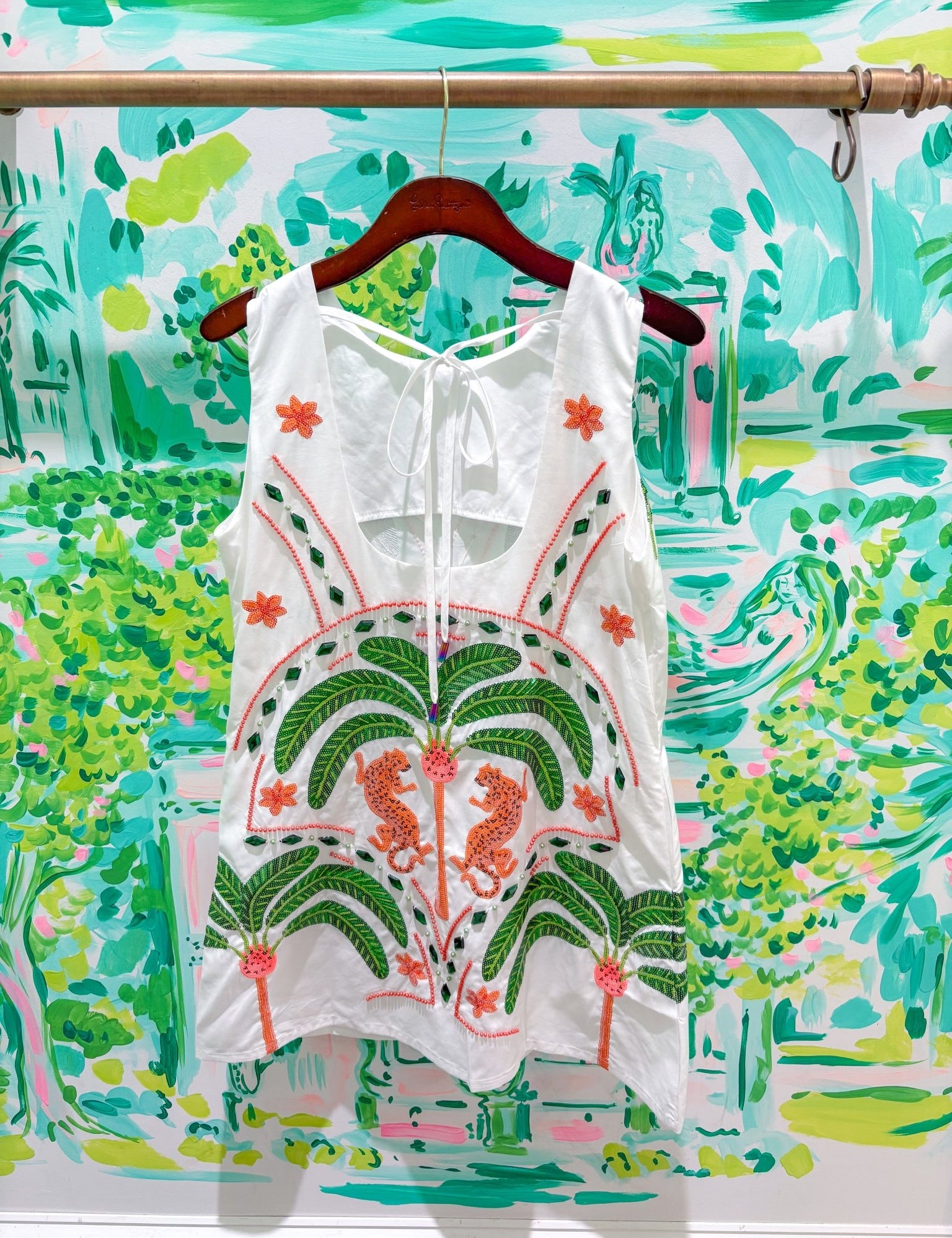 White Palm Tree & Jaguar Cotton Tank DressQueen of SparklesThe Printed Peach Savannah