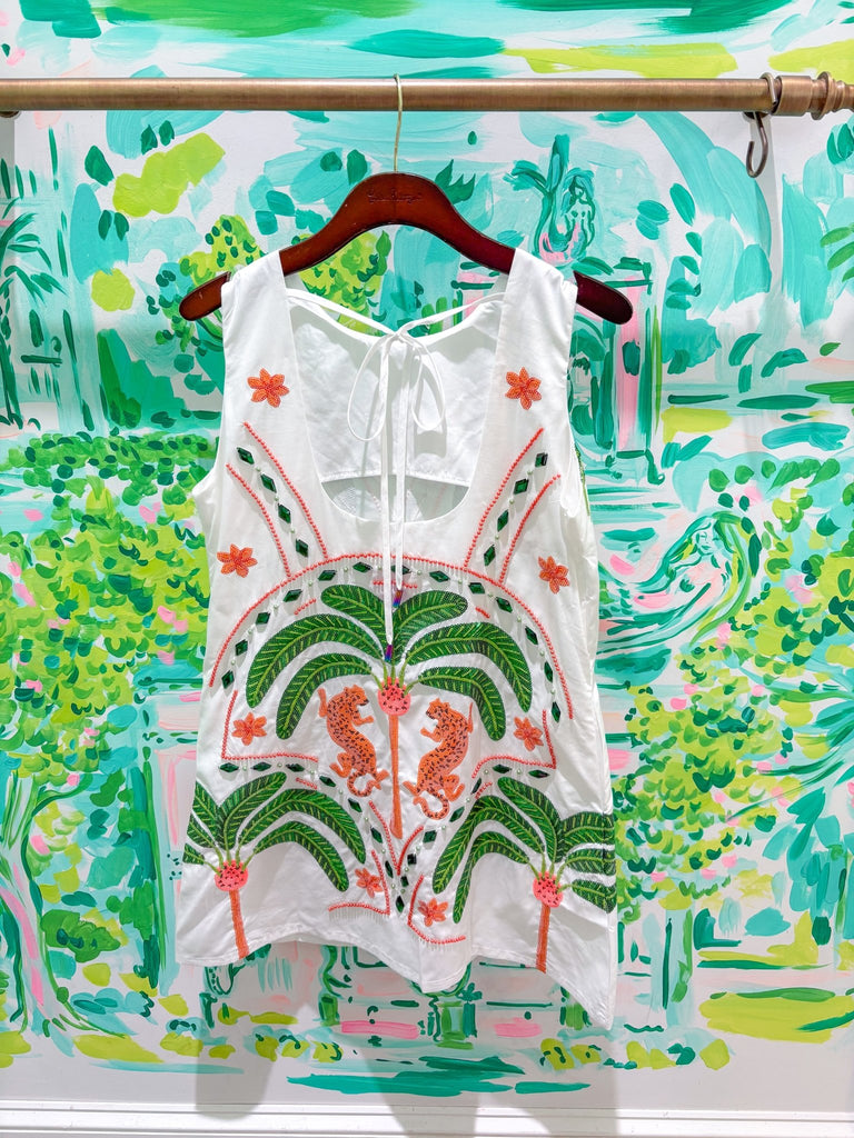 White Palm Tree & Jaguar Cotton Tank DressQueen of SparklesThe Printed Peach Savannah