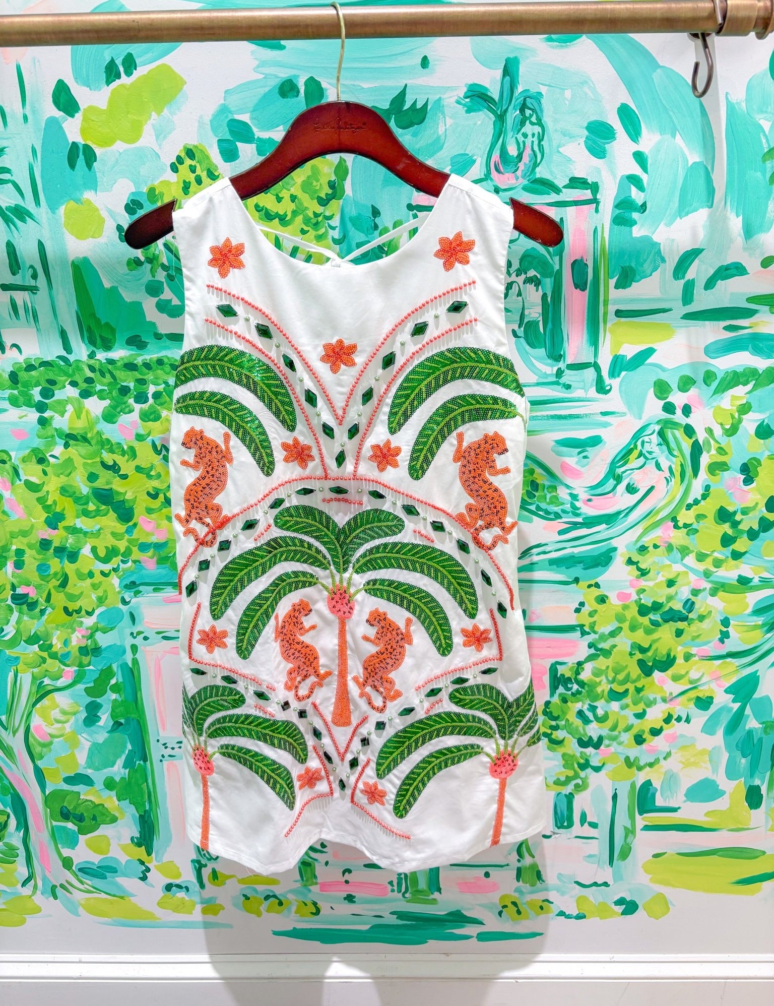 White Palm Tree & Jaguar Cotton Tank DressQueen of SparklesThe Printed Peach Savannah