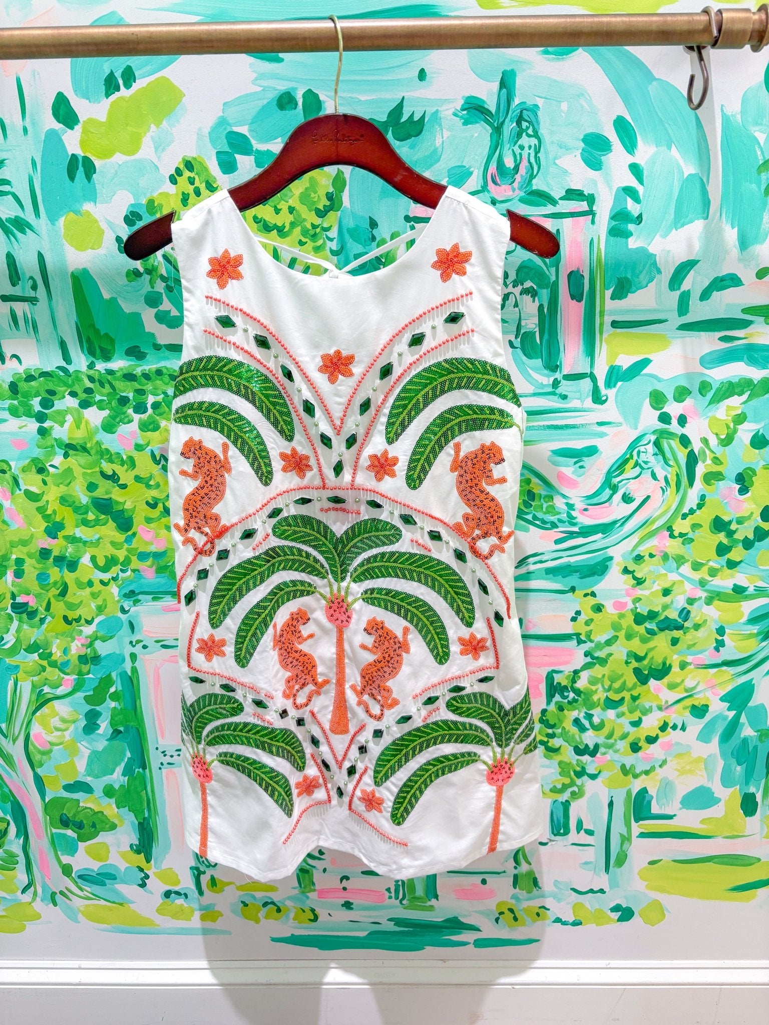 White Palm Tree & Jaguar Cotton Tank DressQueen of SparklesThe Printed Peach Savannah